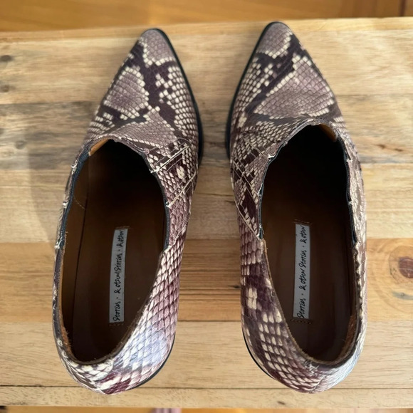 & other stories Brown Snake Skin Leather Pointed Toe Western Ankle Boots Size 7 - Picture 9 of 15
